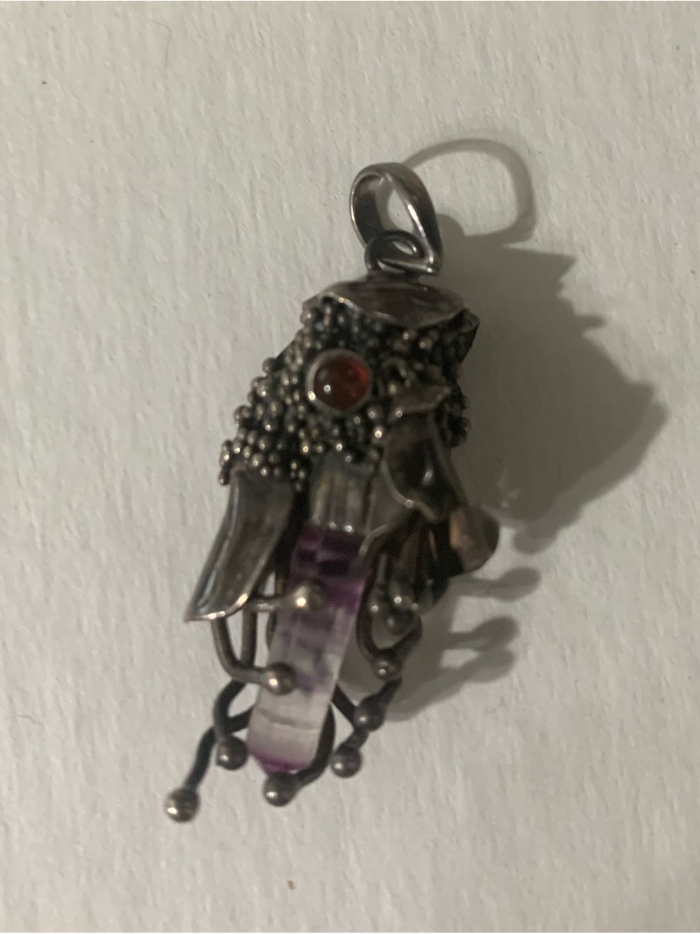 Sterling Silver Amethyst Pendant with Orange Accent